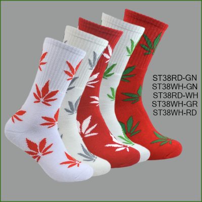 Men's Theme Crew Socks, Multi Color with Multi Color Leaves #2 Pattern, (1 Dozen, 12 Pairs)