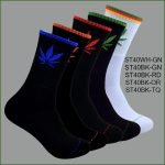 Men's Theme Crew Socks, Black with Multi Color maple leaf Pattern, (1 Dozen, 12 Pairs)