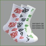 Men's Theme Crew Socks, White with Multi Color 100 Pattern, (1 Dozen, 12 Pairs)