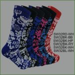 Men's Theme Crew Socks, Black with Multi Color Ethnic Graphic Pattern, (1 Dozen, 12 Pairs)
