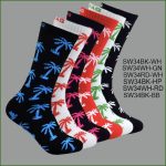 Men's Theme Crew Socks, Black with Multi Color Palm-Tree Pattern, (1 Dozen, 12 Pairs)
