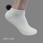 Pom-Pom Low Cut Socks for Woman, Cotton, White Solid Color , Charcoal Pom-Pom , (1 Dozen, 12 pieces)
