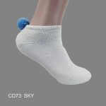 Pom-Pom Low Cut Socks for Woman, Cotton, White Solid Color , SKY Pom-Pom , (1 Dozen, 12 pieces)