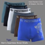 Men's Seamless Boxer Briefs, One Size, Tiger Design, Multi Color Asst , (1 Dozen, 12 pieces)