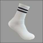 Men’s Cotton Crew Sports Socks, White with Multi Color Stripe, (1 Dozen, 12 Pairs) - Image 2