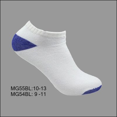 Cotton Low Cut Sports Socks, White with Blue H/T, MG (1 Dozen, 12 Pairs)