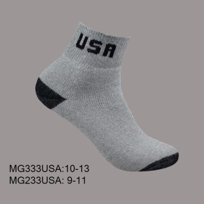 Cotton Ankle Sports Socks, Grey with Black H/T, USA, (1 Dozen, 12 Pairs)