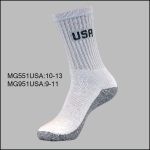 Men’s Cotton Sports Crew Socks, White with Grey H/T , USA (Minimum 1 Dozen, 12 Pairs)