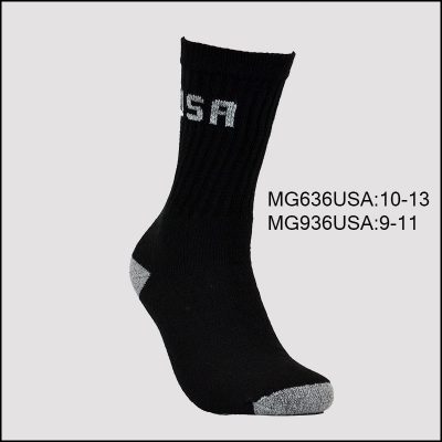 Cotton Crew Sports Socks, Black with USA and Grey H/T, (1 Dozen, 12 Pairs)