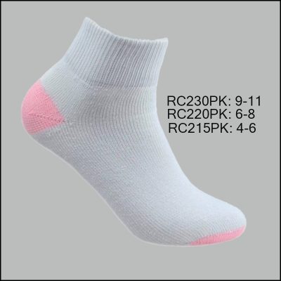 All Age Cotton Ankle Sports Socks, White with Pink H/T,  (1 Dozen, 12 Pairs)
