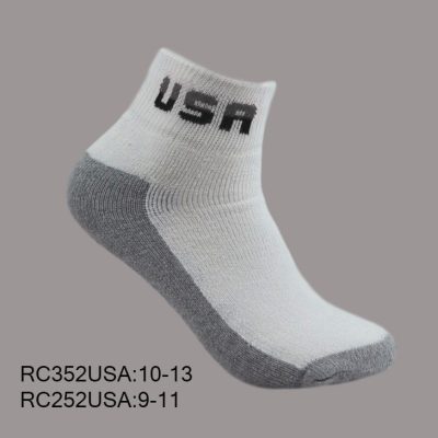 Cotton Ankle Sports Socks, White with Grey Bottom, Black USA, (1 Dozen, 12 Pairs)
