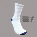 All Age Cotton Crew Sports Socks,  White with Blue H/T,(1 Dozen, 12 Pairs)
