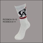 Men’s Cotton Crew Sports Socks,  White with Red Stripe and Black CA, (1 Dozen, 12 Pairs)