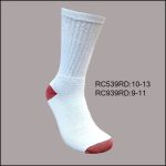 Cotton Crew Sports Socks,  White with Red H/T, (1 Dozen, 12 Pairs)