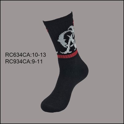 Men’s Cotton Crew Sports Socks, Black with CA, Red Stripe, (1 Dozen, 12 Pairs)
