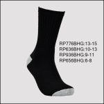 All Age Cotton Crew Sports Socks, Black with Grey H/T , (1 Dozen, 12 Pairs)