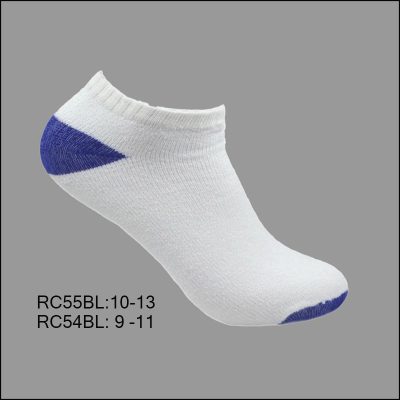 Cotton Low Cut Sports Socks, White with Blue H/T,  (1 Dozen, 12 Pairs)
