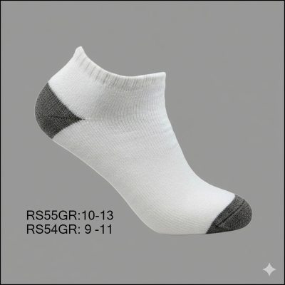 Cotton Low Cut Sports Socks, White with Grey H/T, RS (1 Dozen, 12 Pairs)