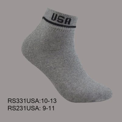 Cotton Ankle Sports Socks, Grey with Black USA, Stripe, (1 Dozen, 12 Pairs)