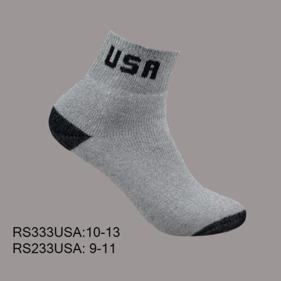 Cotton Ankle Sports Socks, Grey with Black H/T, USA, (1 Dozen, 12 Pairs)