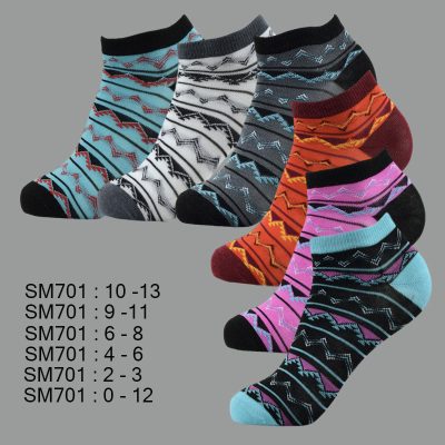 Low Cut Spandex Socks, Designed Zigzag Pattern , ASST, SM701 (1 Dozen, 12 Pairs)