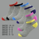 Low Cut Spandex Socks, Gray with Multi Color Toe & Heel , ASST, SM705 (1 Dozen, 12 Pairs)