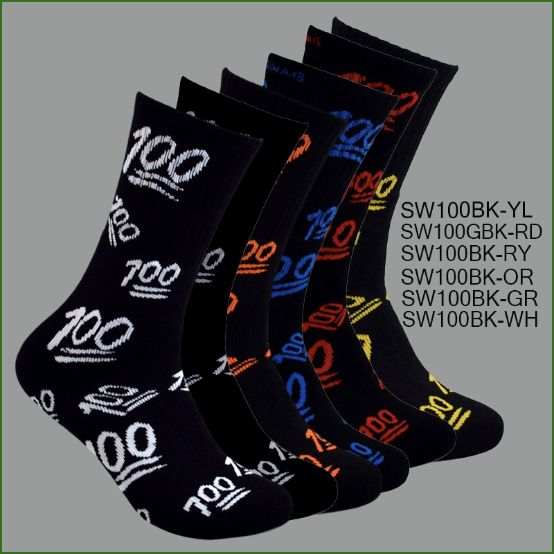 SW100BK Men's Theme Crew Socks, Black with Multi Color 100 #1 Pattern, (1 Dozen, 12 Pairs) - Image 1