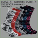 Men's Theme Crew Socks, Black with Multi Color Bandana Pattern, (1 Dozen, 12 Pairs)