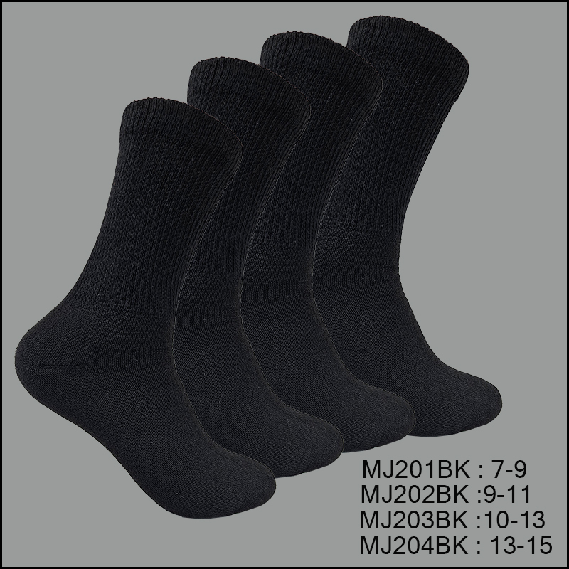 MJ201BK copy Diabetic Socks, Crew , Solid Black , (1 Dozen, 12 Pairs) - Image 1