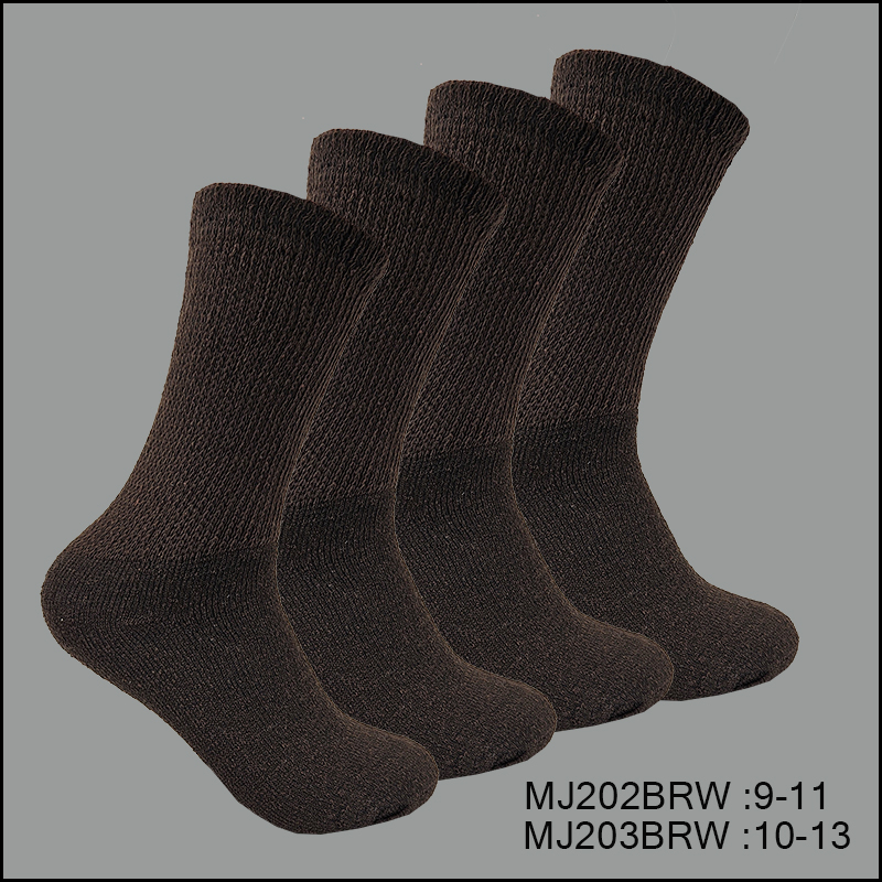 MJ201BRW 03 Diabetic Socks, Crew , Solid Brown , (1 Dozen, 12 Pairs) - Image 1