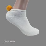 Pom-Pom Low Cut Socks for Woman, Cotton, White Solid Color , Gold Pom-Pom , (1 Dozen, 12 pieces)