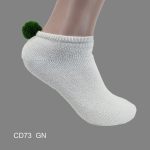 Pom-Pom Low Cut Socks for Woman, Cotton, White Solid Color , Green Pom-Pom , (1 Dozen, 12 pieces)