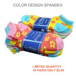 Women’s 100% Cotton Color Design Spandex Socks – Flower-Assorted Design/Colror  (10 Pairs)