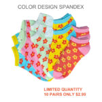 Women’s 100% Cotton Color Design Spandex Socks – Flower-Assorted Design/Colror  (10 Pairs) - Image 3