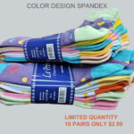 Women’s 100% Cotton Color Design Spandex Socks – Fancy-Assorted Design/Color  (10 Pairs)