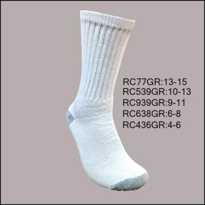 All Age Cotton Crew Sports Socks, White with Grey H/T, (1 Dozen, 12 Pairs)