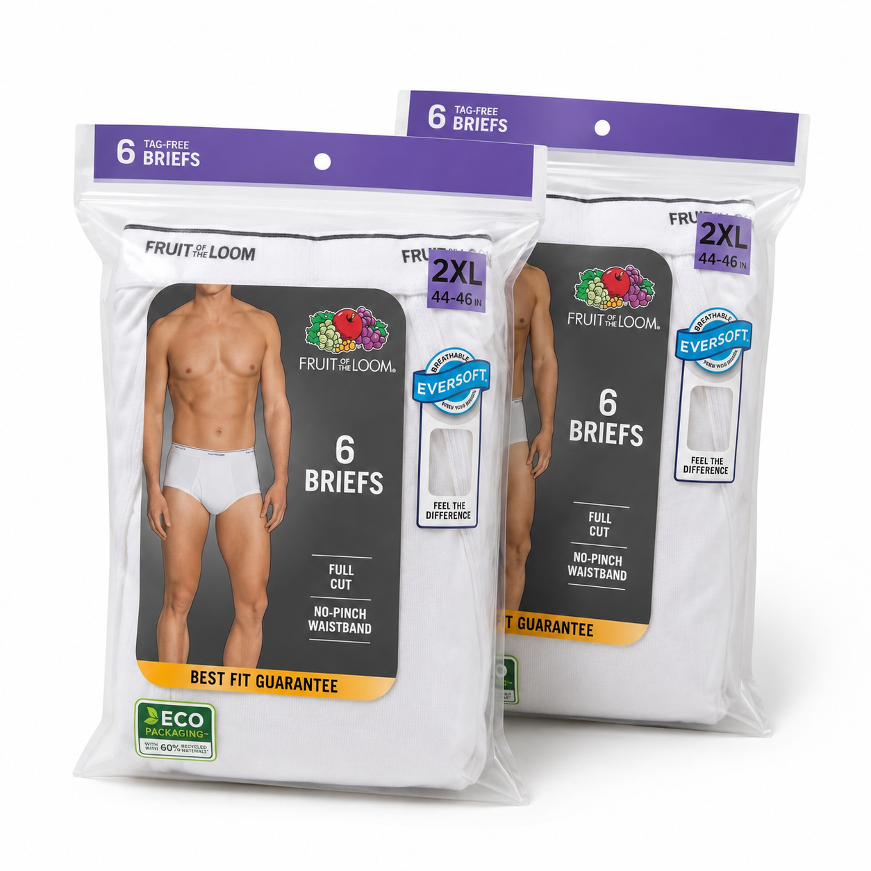 003 Fruit of the Loom Men’s Eversoft Cotton Full-Cut Briefs, White, 6-Pack × 2 – 1 Dozen (12 Pieces) - Image 1