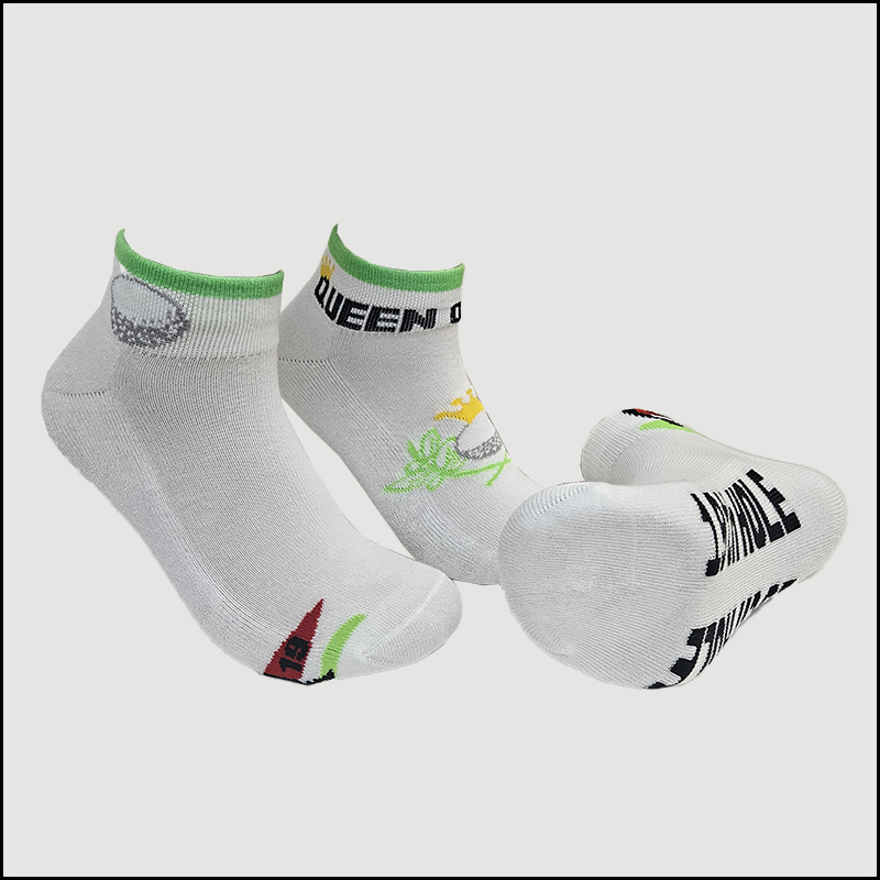 19thhole 002 Women's Golf Theme Ankle Socks – Queen of Golf Assorted Designs (12 Pairs) - Image 1
