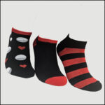 Women's Zebra Stripe Ankle Socks – Assorted Black & Red Designs(12 Pairs)
