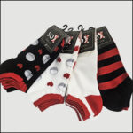 Women's Zebra Stripe Ankle Socks – Assorted Black & Red Designs(12 Pairs) - Image 4