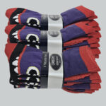 Women’s Crew Socks, Red H/T, 2 Tone Color-Black & Pupple, Assted-Eyes Designs (12 Pairs) - Image 4