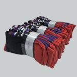 Women’s Crew Socks, Red H/T, 2 Tone Color-Black & Pupple, Assted-Eyes Designs (12 Pairs) - Image 2