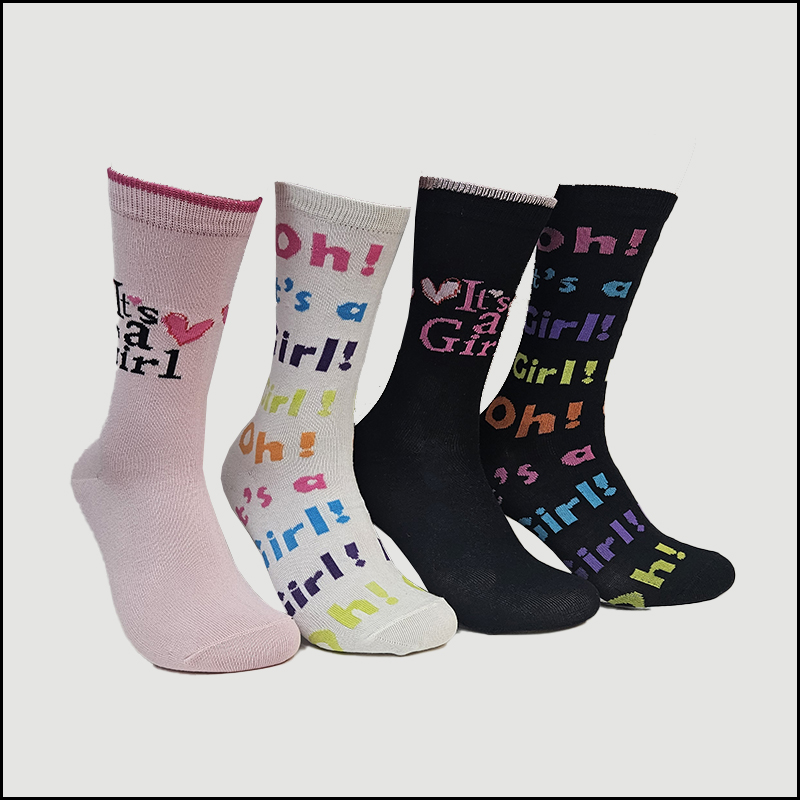 girl 003 Girls "It's a Girl!" Crew Socks – Assorted Colors & Designs (12 Pairs) - Image 1