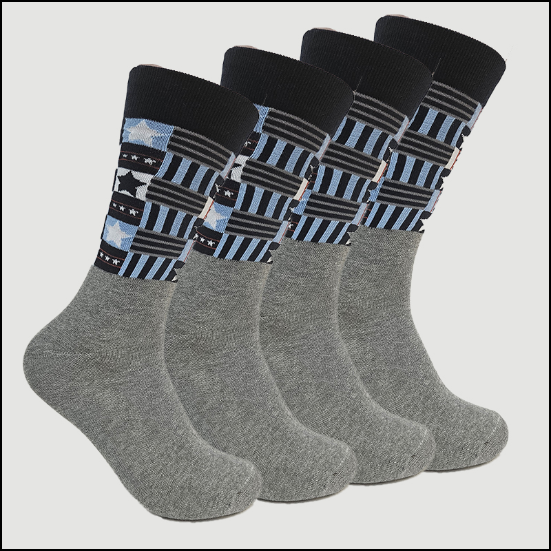 grey star stripe005 Men's Stripe & Star Crew Socks – Assorted Pattern Designs (12 Pairs) - Image 1