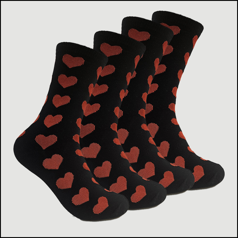 heart 004 Women's Heart Pattern Crew Socks – Classic Red Heart Design (12 Pairs) - Image 1