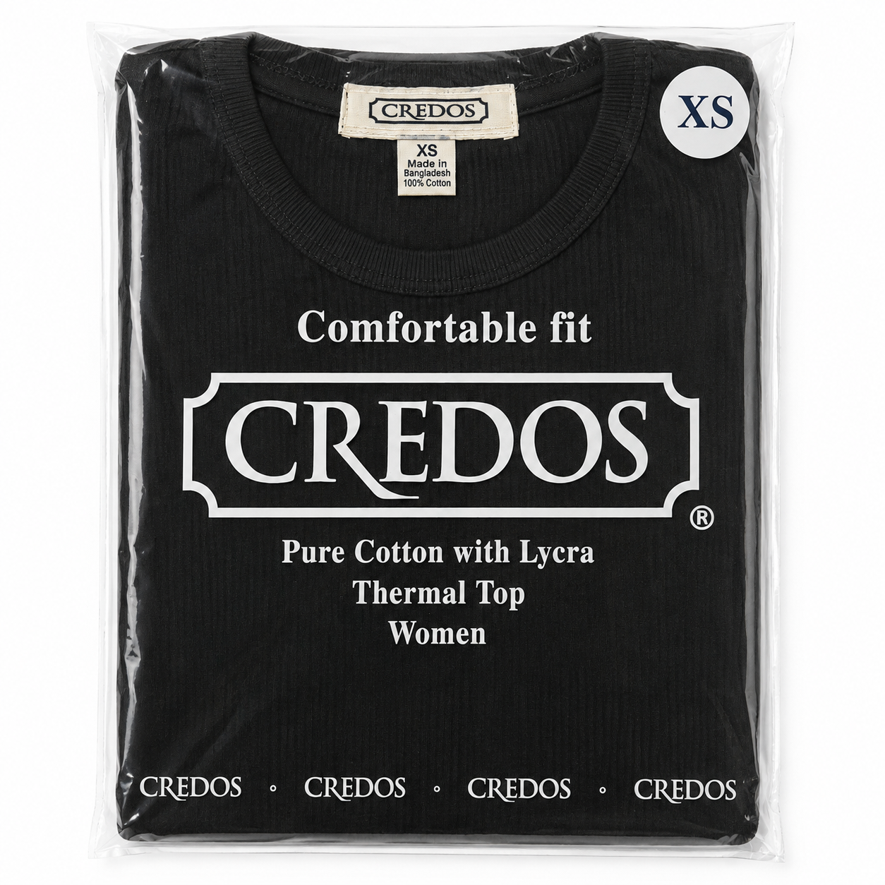 CR5001-BK-M CREDOS Women's Black 100% Cotton Thermal Top – Soft Waffle Knit Long Sleeve Shirt (1 Piece) - Image 1