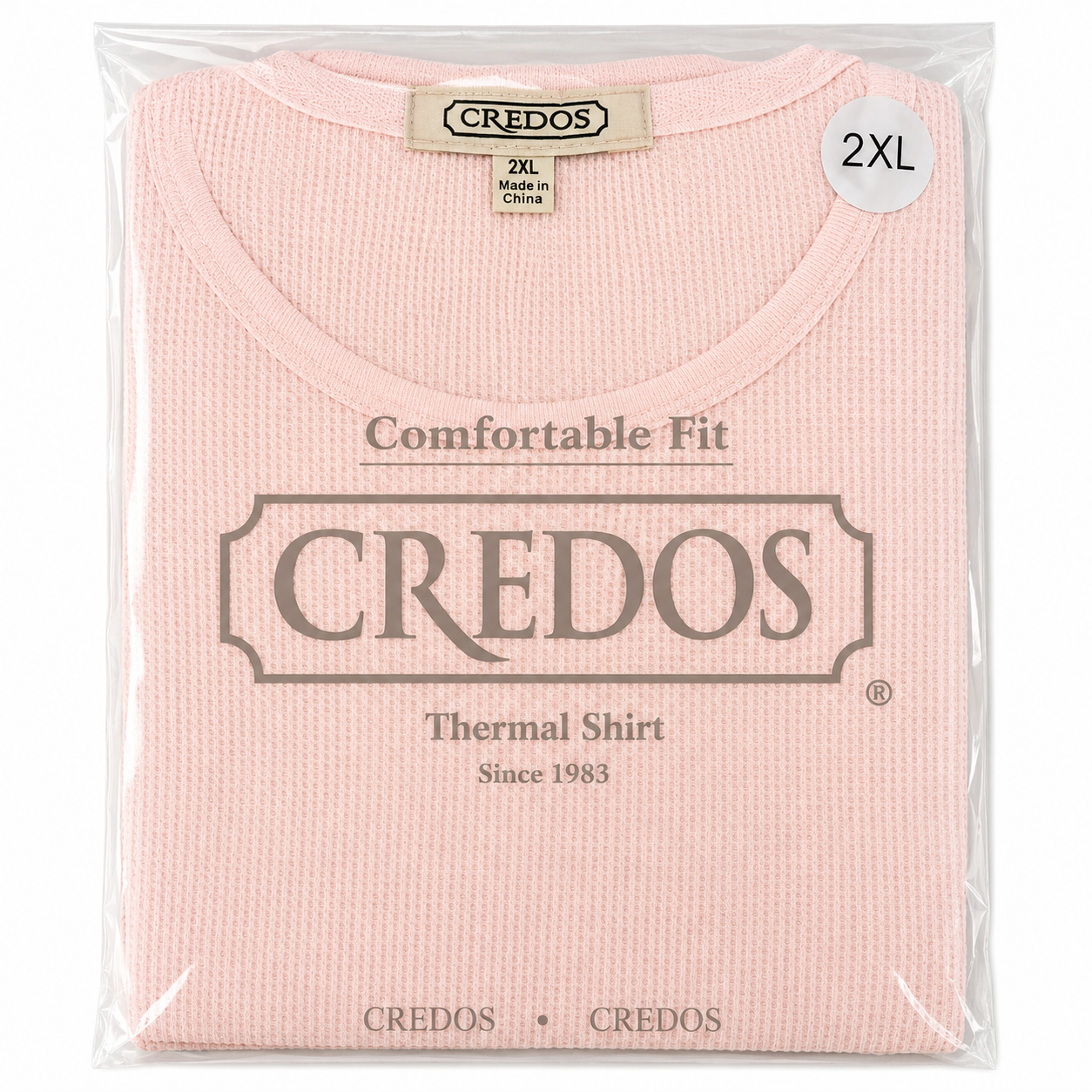 CR5001-LPNK-M CREDOS Women's Light Pink 100% Cotton Thermal Top – Soft Waffle Knit Long Sleeve Shirt (1 Piece) - Image 1