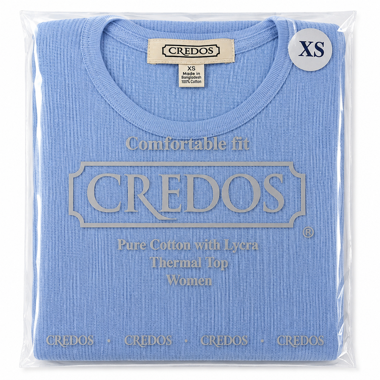 CR5001-SKY-M CREDOS Women's Sky Blue 100% Cotton Thermal Top – Soft Waffle Knit Long Sleeve Shirt (1 Piece) - Image 1