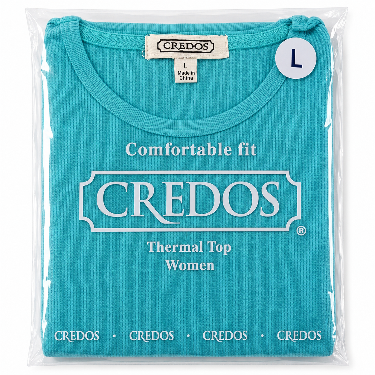 CR5001-TQ-M CREDOS Women's Aqua 100% Cotton Thermal Top – Soft Waffle Knit Long Sleeve Shirt (1 Piece) - Image 1