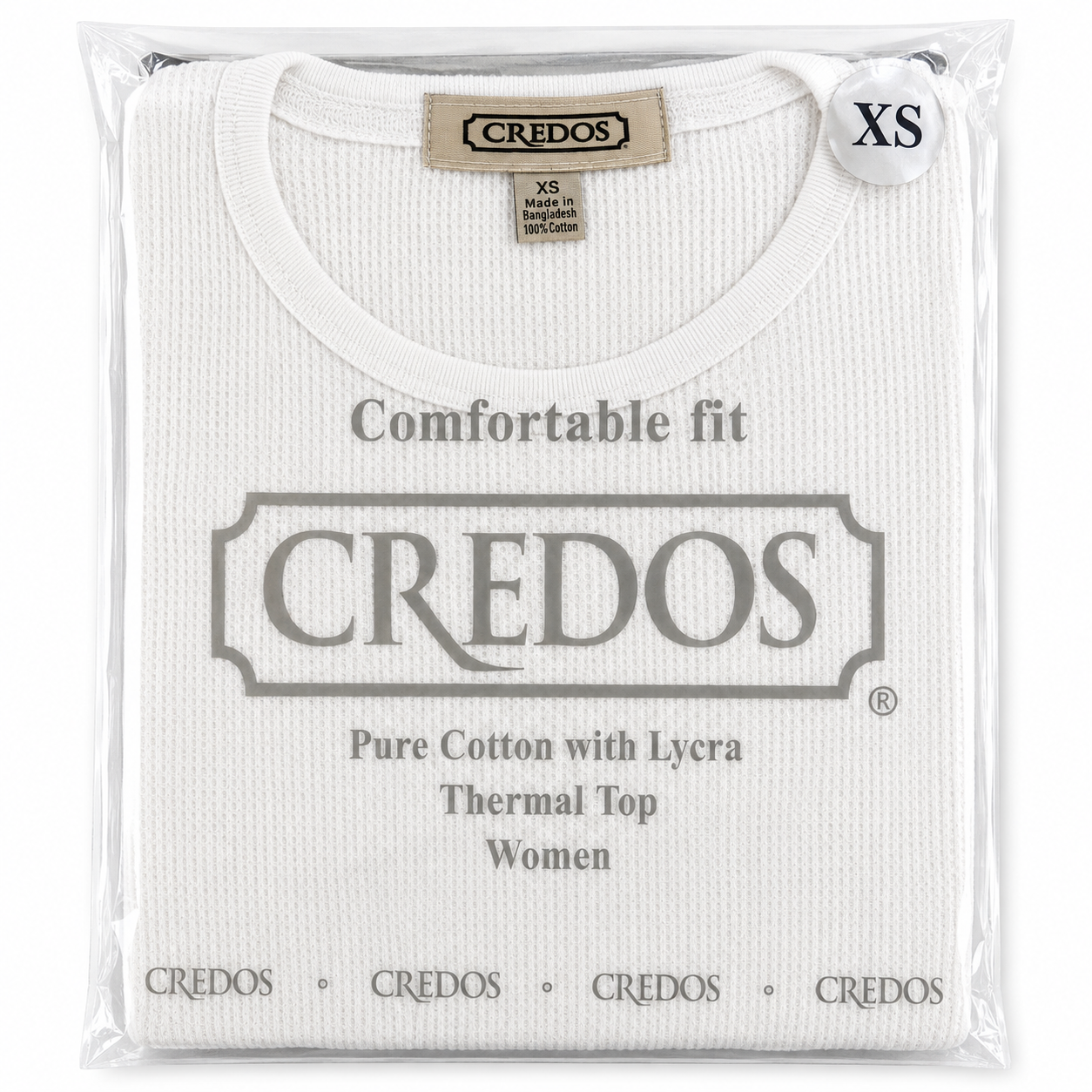 CR5001-WHT-M.png CREDOS Women's White 100% Cotton Thermal Top – Soft Waffle Knit Long Sleeve Shirt (1 Piece) - Image 1